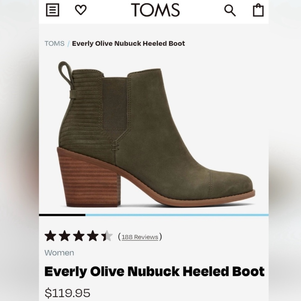 NWT Everly Olive Nubuck Heeled Boot by Toms Size 8.5